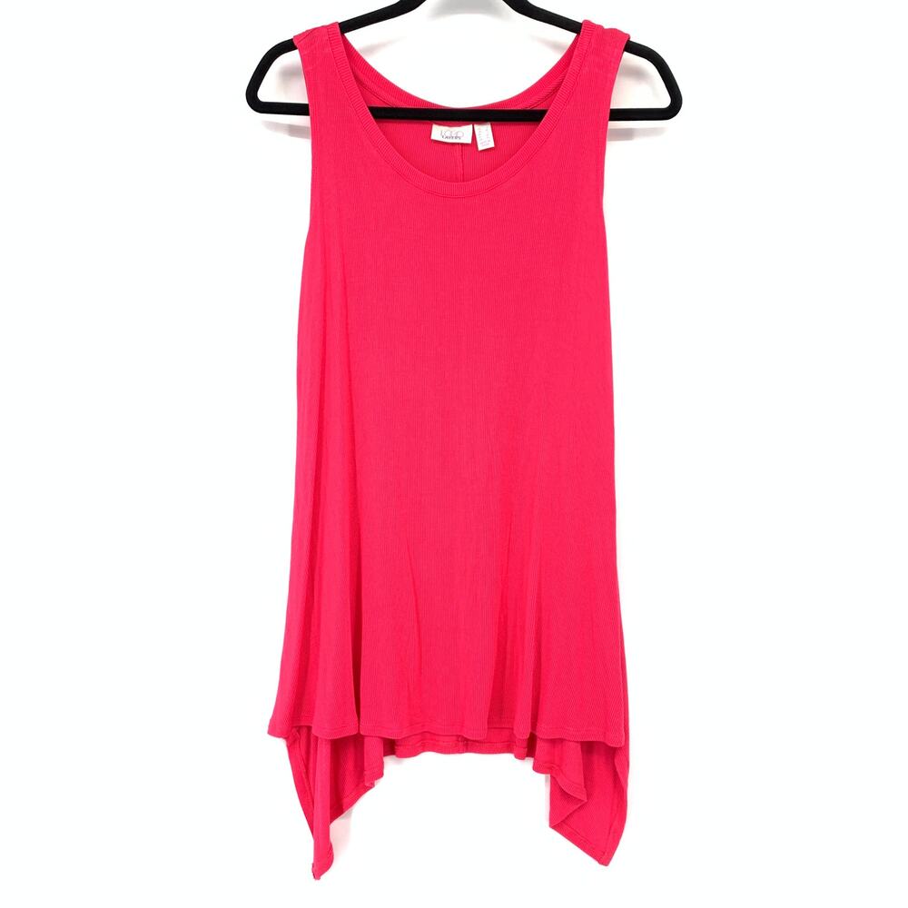 Logo Layers Scoop Neck Sleeveless Tank Top Womens Size Large Hot Pink Draped Hem
